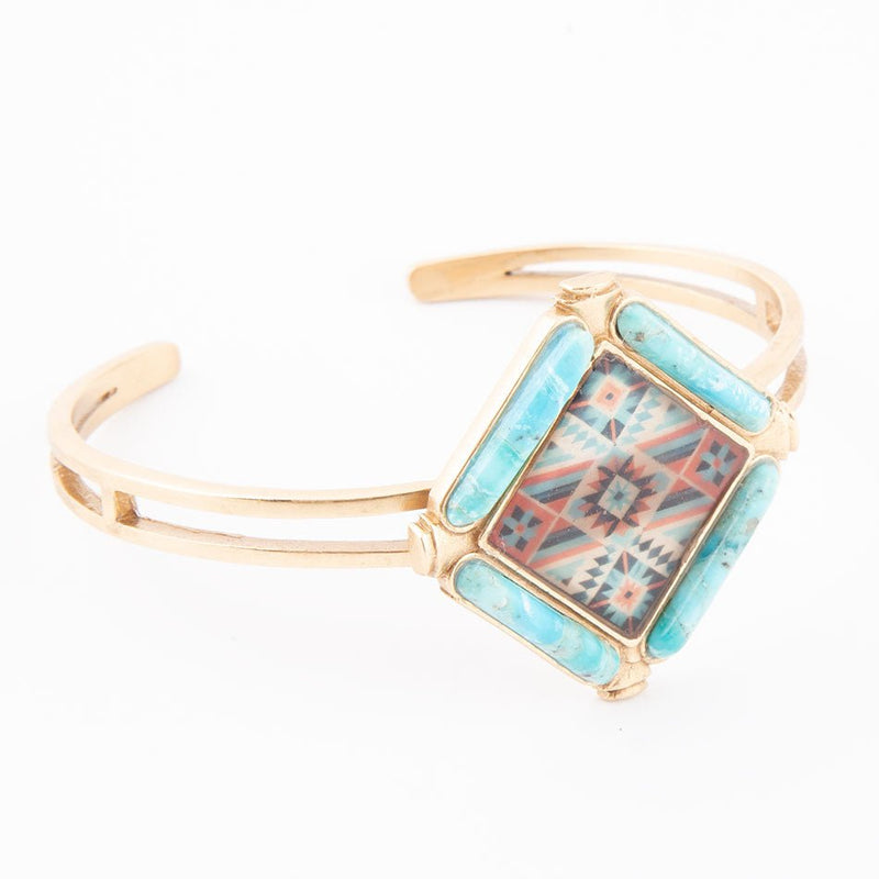 Native Weave Blue Turquoise Golden Cuff Bracelet - Barse Jewelry
