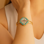 Native Weave Blue Turquoise Golden Cuff Bracelet - Barse Jewelry