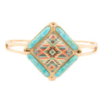 Native Weave Blue Turquoise Golden Cuff Bracelet - Barse Jewelry