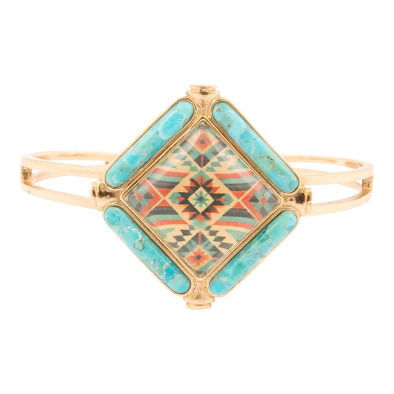 Native Weave Blue Turquoise Golden Cuff Bracelet - Barse Jewelry