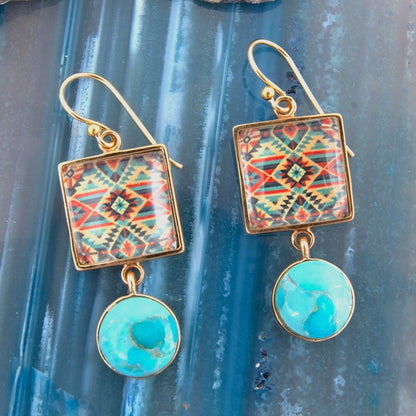 Native Weave Blue Turquoise Golden Drop Earrings - Barse Jewelry
