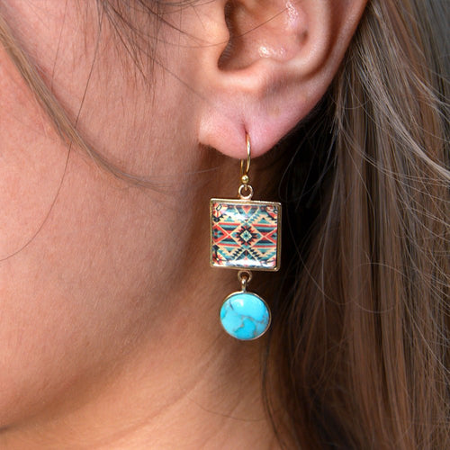 Native Weave Blue Turquoise Golden Drop Earrings - Barse Jewelry