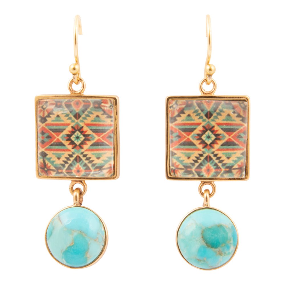 Native Weave Blue Turquoise Golden Drop Earrings - Barse Jewelry