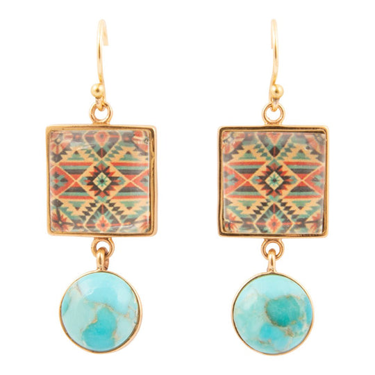 Native Weave Blue Turquoise Golden Drop Earrings
