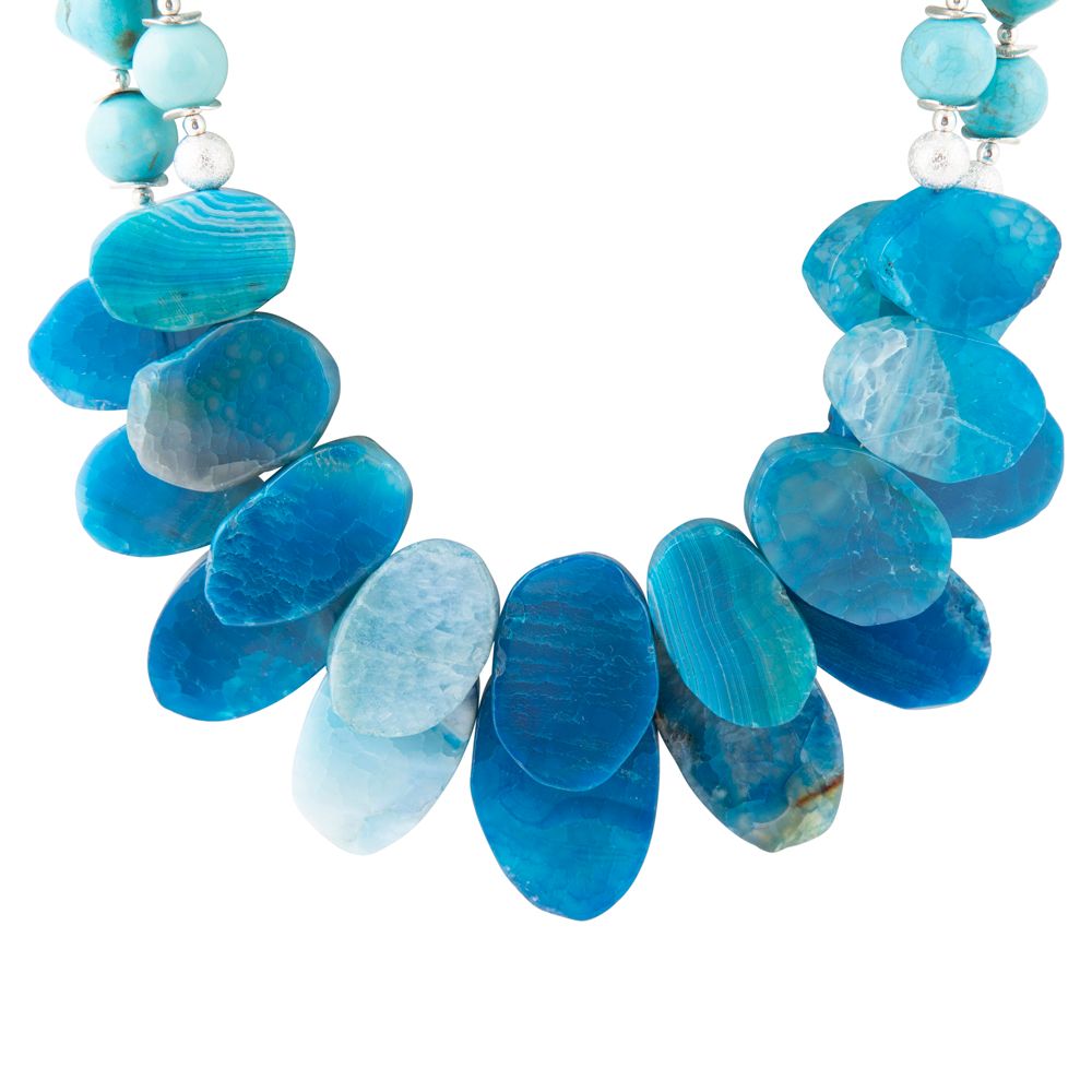 New Haven Bllue Agate Sterling Silver Strand Necklace - Barse Jewelry