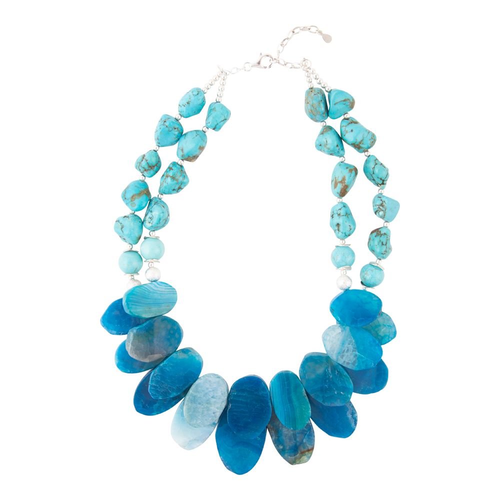 New Haven Bllue Agate Sterling Silver Strand Necklace - Barse Jewelry