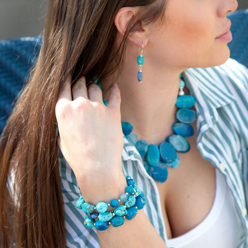 New Haven Bllue Agate Sterling Silver Strand Necklace - Barse Jewelry