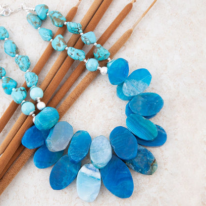 New Haven Bllue Agate Sterling Silver Strand Necklace - Barse Jewelry