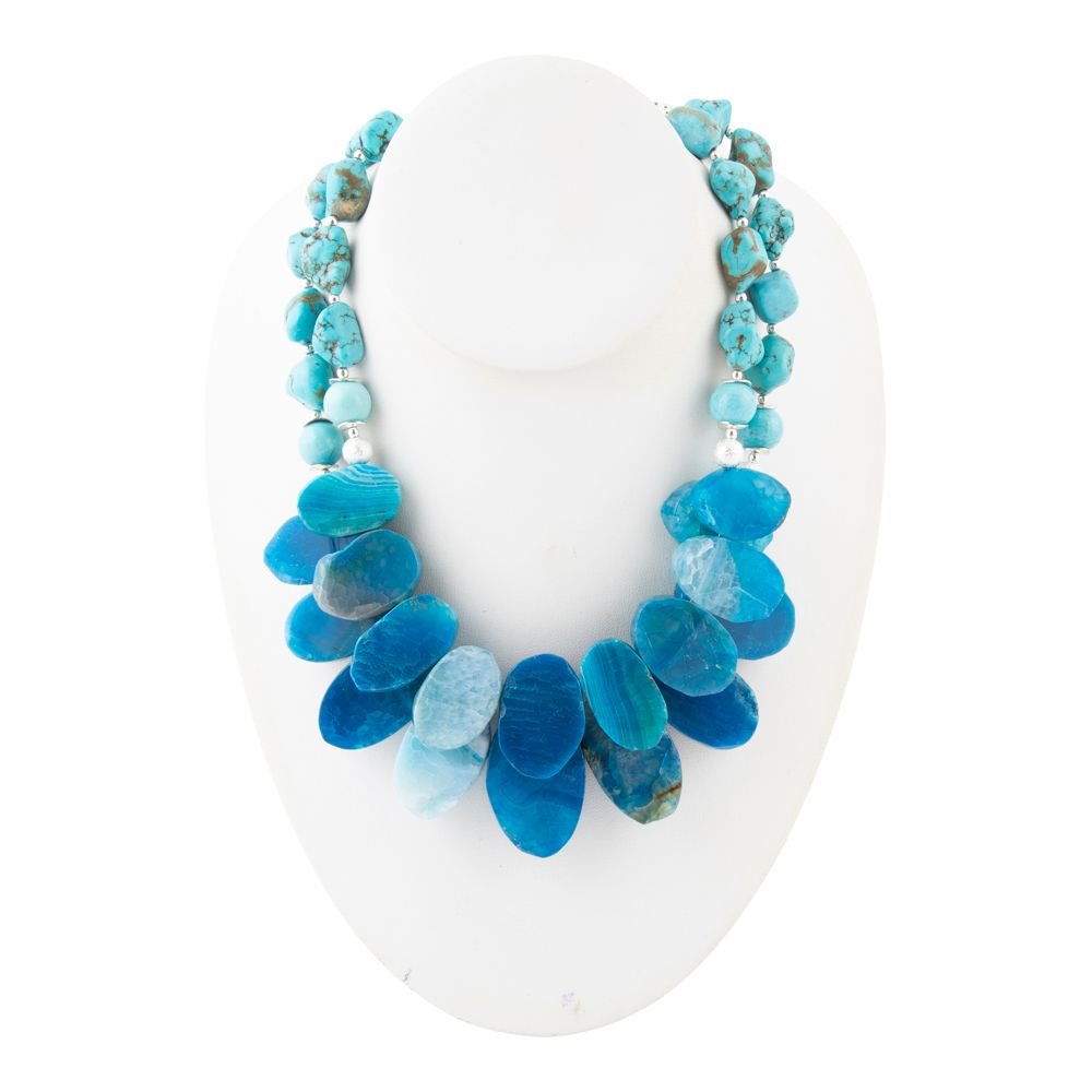 New Haven Bllue Agate Sterling Silver Strand Necklace - Barse Jewelry