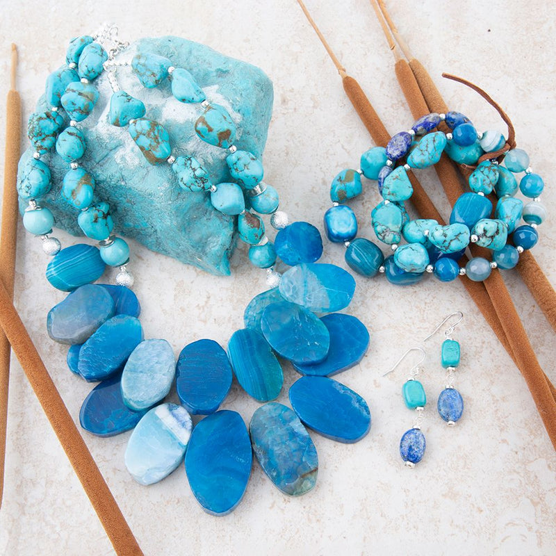 New Haven Blue Lapis and Magnesite Sterling Silver Drop Earrings - Barse Jewelry