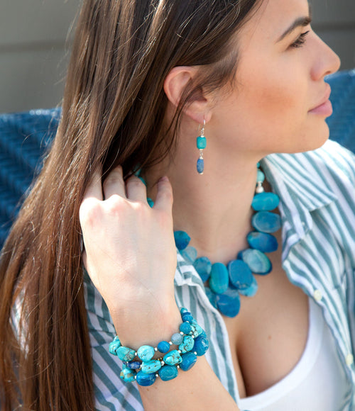 New Haven Blue Lapis and Magnesite Sterling Silver Drop Earrings - Barse Jewelry