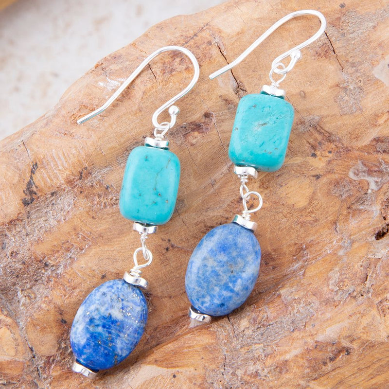 New Haven Blue Lapis and Magnesite Sterling Silver Drop Earrings - Barse Jewelry