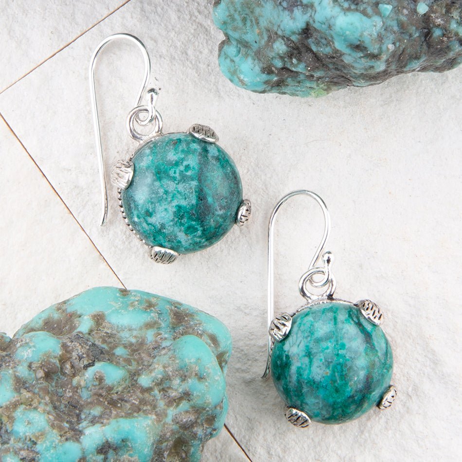 Nomad Blue Chrysocolla and Sterling Silver Drop Earrings - Barse Jewelry
