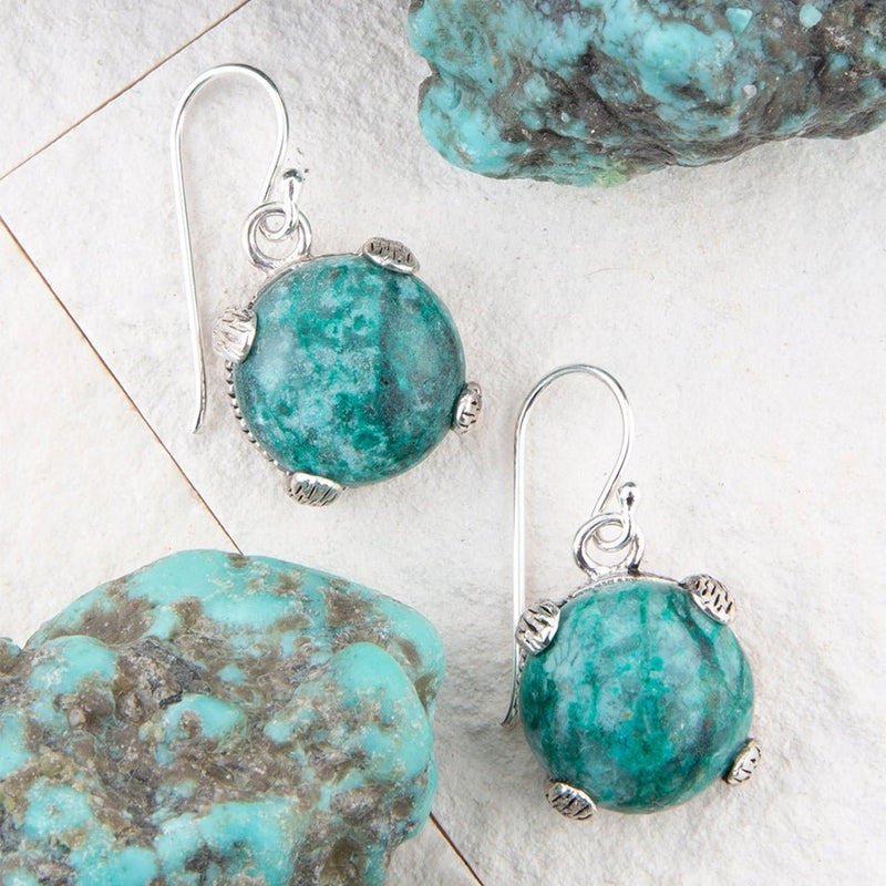 Nomad Blue Chrysocolla and Sterling Silver Drop Earrings - Barse Jewelry