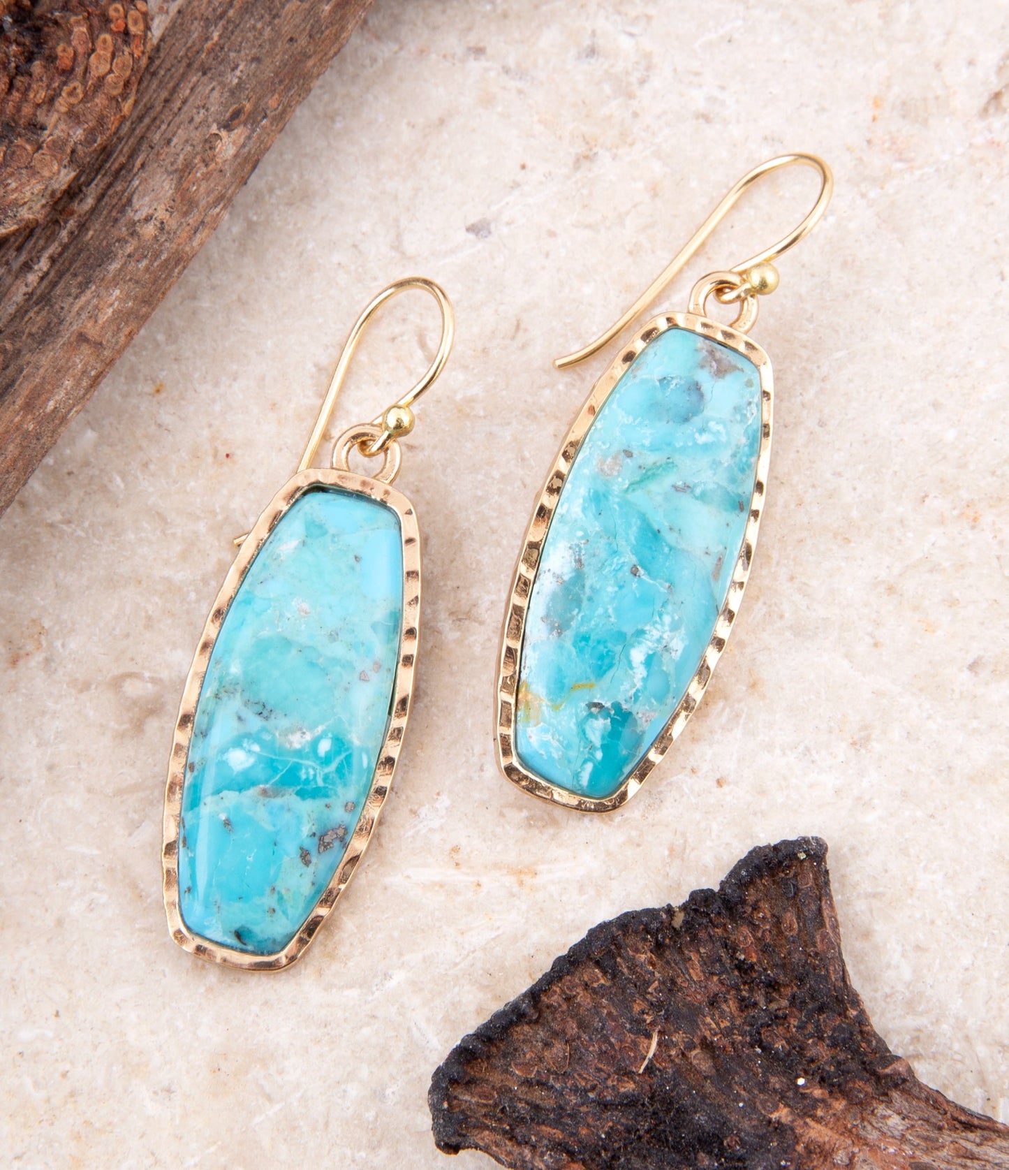 Odyssey Long Blue Turquoise and Golden Statement Earrings - Barse Jewelry