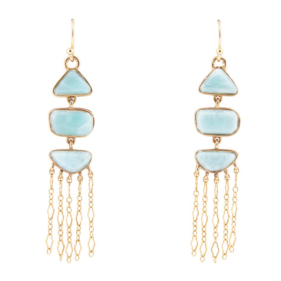 Ohana Blue Larimar Golden Chandelier Drop Earrings - Barse Jewelry