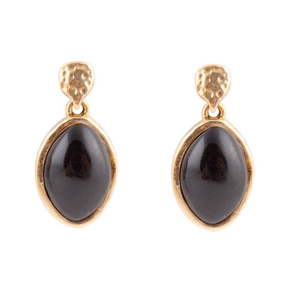 Onyx Hammered Post Drop Golden Earrings - Barse Jewelry