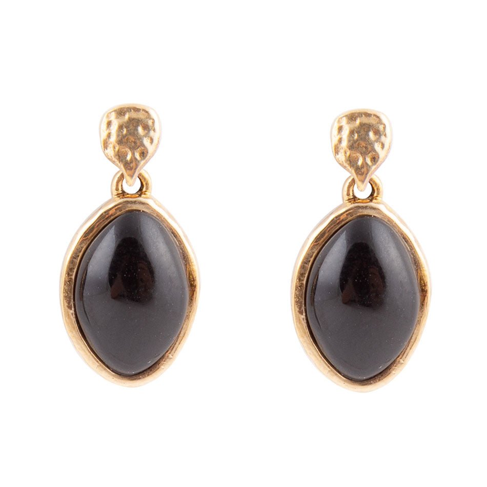 Onyx Hammered Post Drop Golden Earrings - Barse Jewelry
