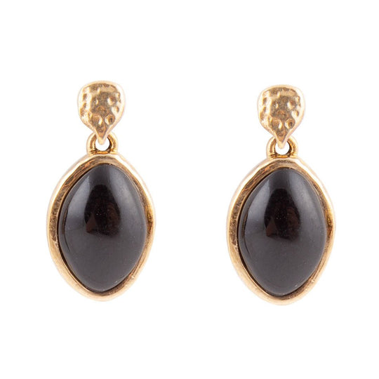Black Onyx Hammered Post Drop Golden Earrings