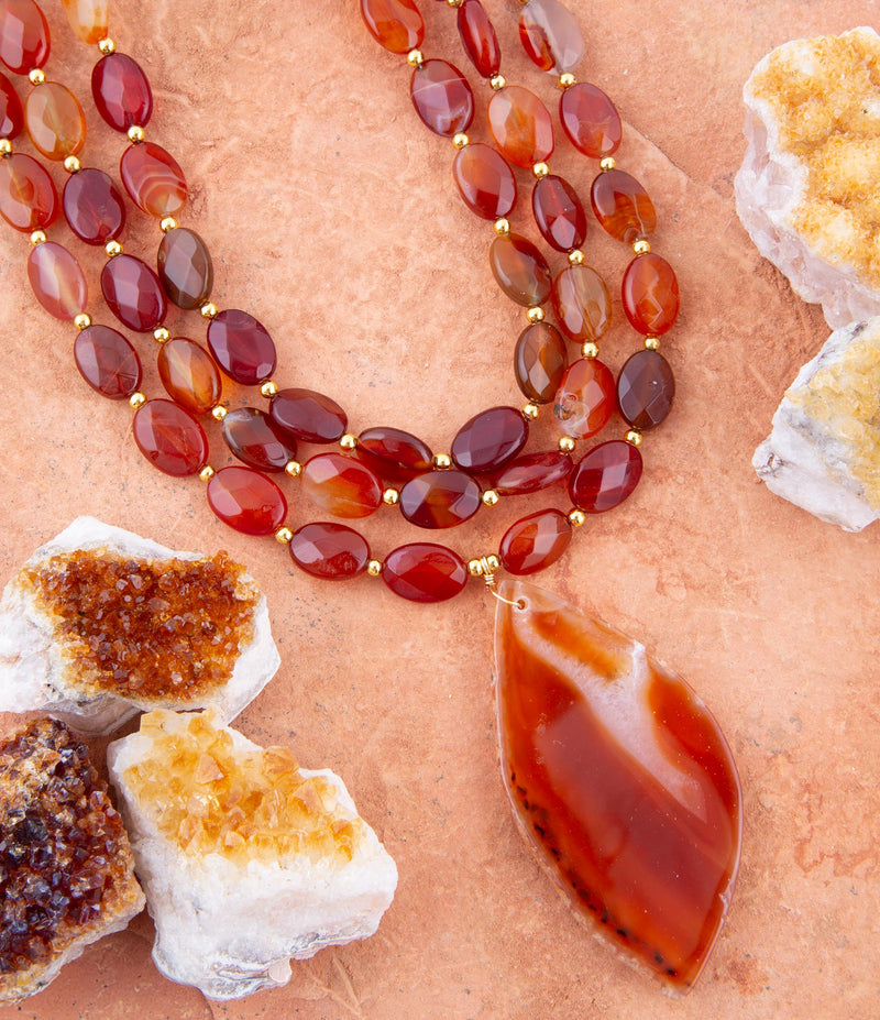 Orange Carnelian Statement Golden Necklace - Barse Jewelry