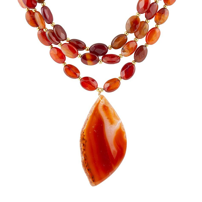 Orange Carnelian Statement Golden Necklace - Barse Jewelry