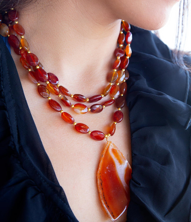 Orange Carnelian Statement Golden Necklace - Barse Jewelry