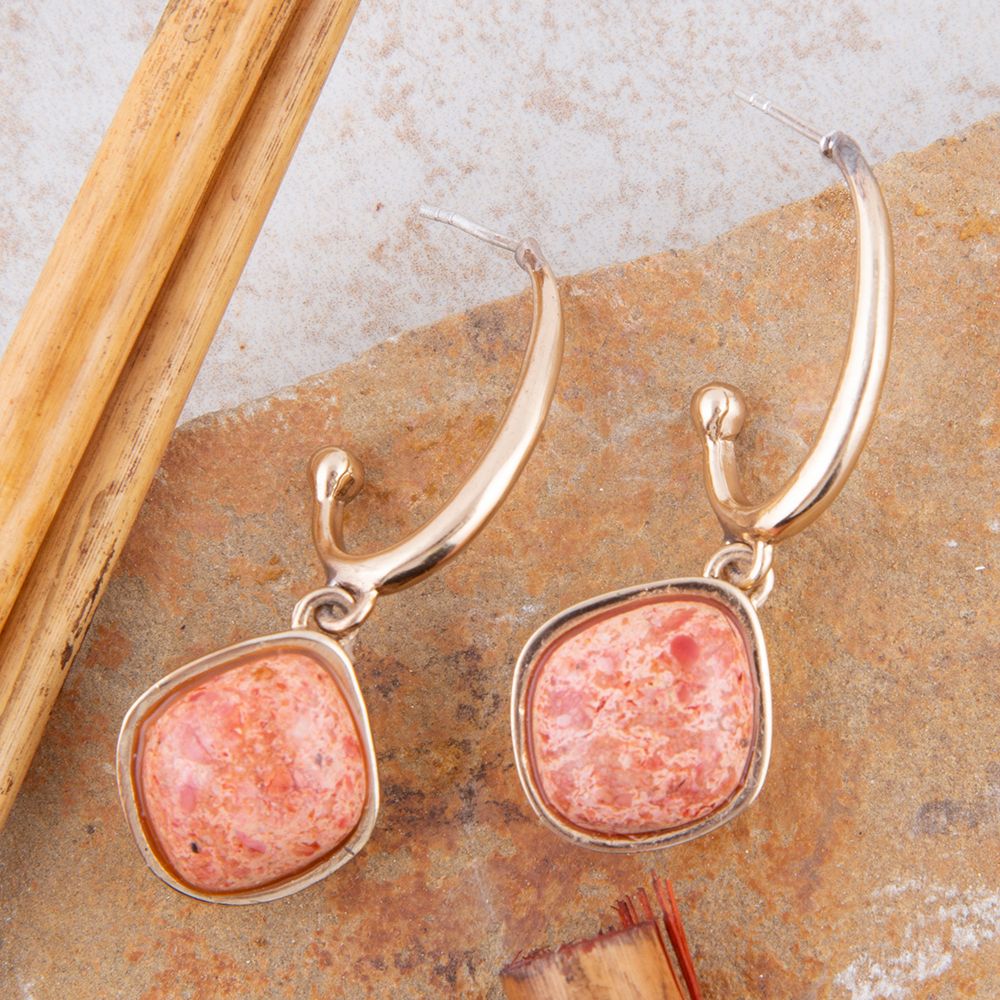 Orange Coral Golden Post Drop Earrings - Barse Jewelry