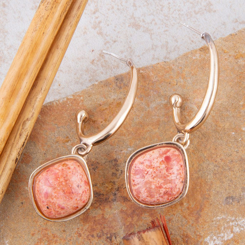 Orange Coral Golden Post Drop Earrings - Barse Jewelry