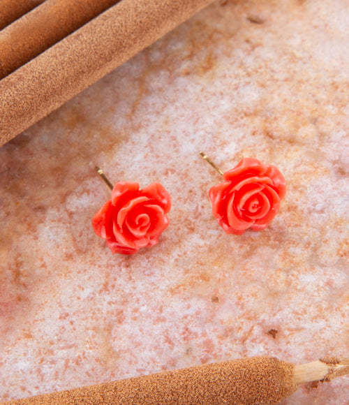 Orange Coral Rose Post Stud Earrings - Barse Jewelry