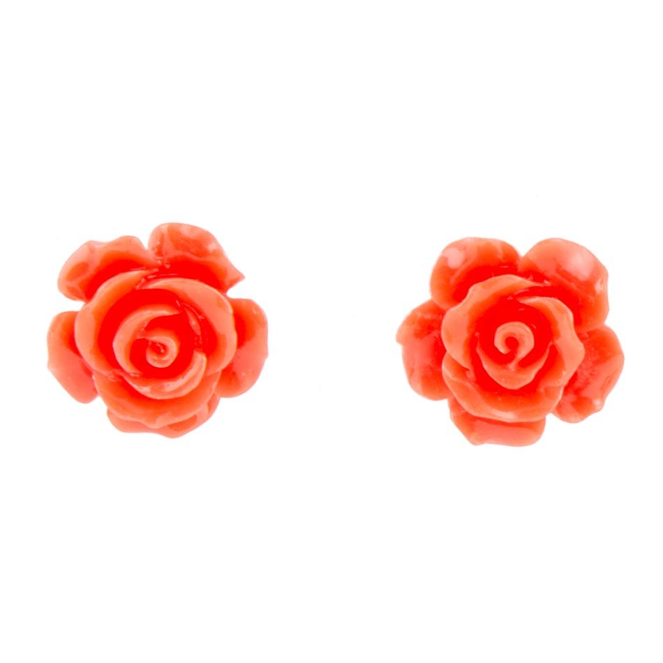 Orange Coral Rose Post Stud Earrings - Barse Jewelry