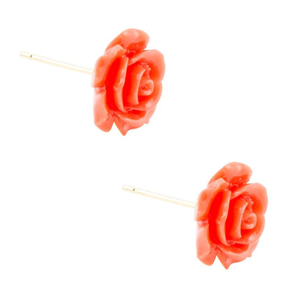 Orange Coral Rose Post Stud Earrings - Barse Jewelry