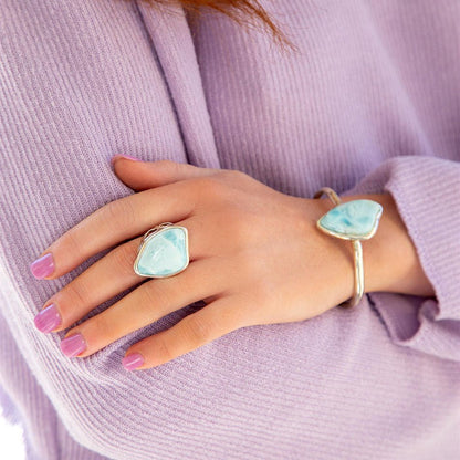 Organic Blue Larimar and Sterling Silver Cuff Bracelet - Barse Jewelry
