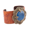 Ornate Floral Blue Lapis Golden Leather Cuff Bracelet - Barse Jewelry