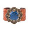 Ornate Floral Blue Lapis Golden Leather Cuff Bracelet - Barse Jewelry