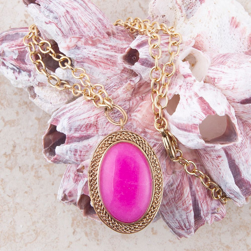 Ovation Pink Agate Golden Pendant Necklace - Barse Jewelry