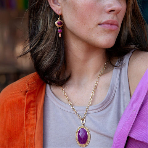 Ovation Pink Agate Golden Pendant Necklace - Barse Jewelry