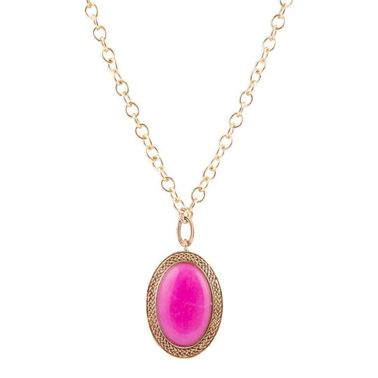 Ovation Pink Jade Golden Pendant Necklace