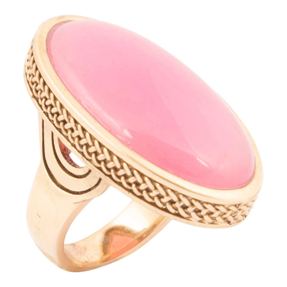 Ovation Pink Jade Golden Statement Ring - Barse Jewelry