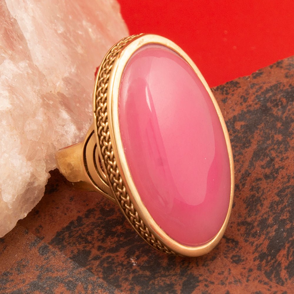 Ovation Pink Jade Golden Statement Ring - Barse Jewelry