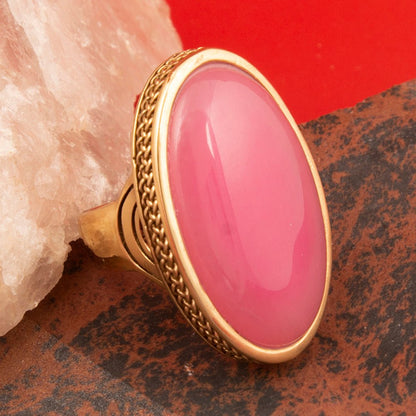 Ovation Pink Jade Golden Statement Ring - Barse Jewelry
