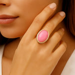 Ovation Pink Jade Golden Statement Ring - Barse Jewelry