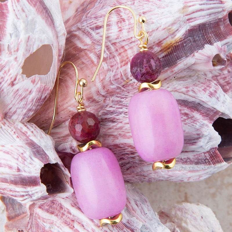 Peony Fuchsia Pink Agate Golden Drop Earrings - Barse Jewelry