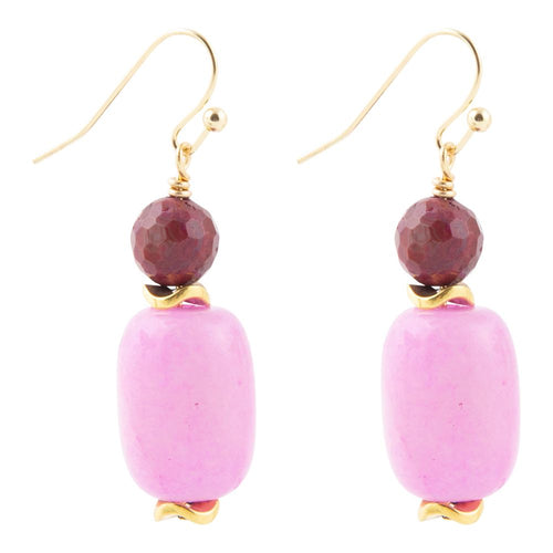 Peony Fuchsia Pink Agate Golden Drop Earrings - Barse Jewelry