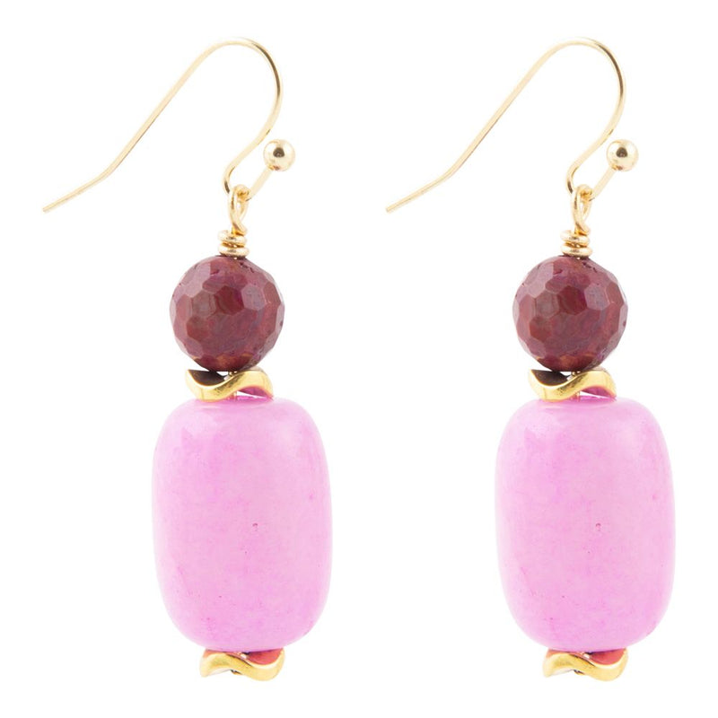 Peony Fuchsia Pink Agate Golden Drop Earrings - Barse Jewelry