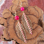 Peony Fuchsia Pink Jade Feather Drop Earrings - Barse Jewelry