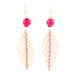 Peony Fuchsia Pink Jade Feather Drop Earrings - Barse Jewelry