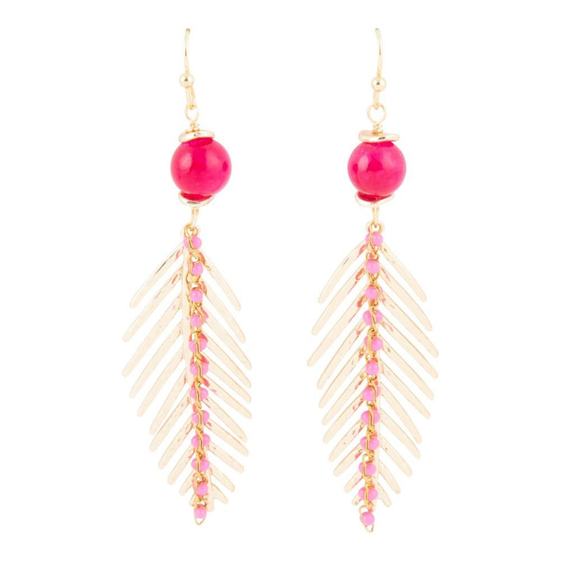 Peony Fuchsia Pink Jade Feather Drop Earrings - Barse Jewelry