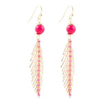 Peony Fuchsia Pink Jade Feather Drop Earrings - Barse Jewelry