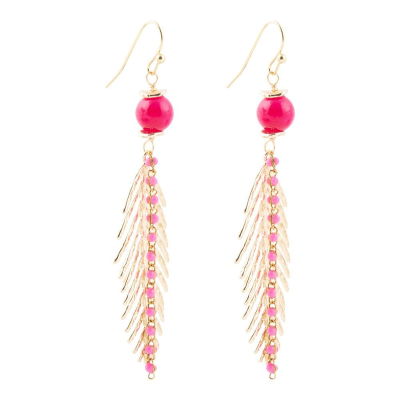 Peony Fuchsia Pink Jade Feather Drop Earrings - Barse Jewelry