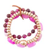 Peony Fuchsia Pink Jade Golden Bracelet Set - Barse Jewelry